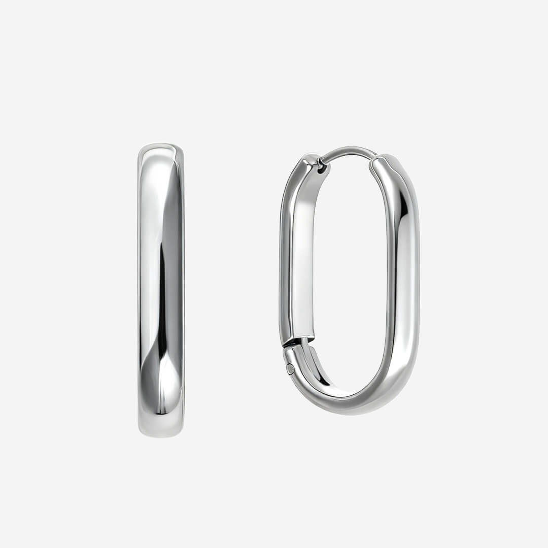 Harper Oval Hoop Earrings - Silver