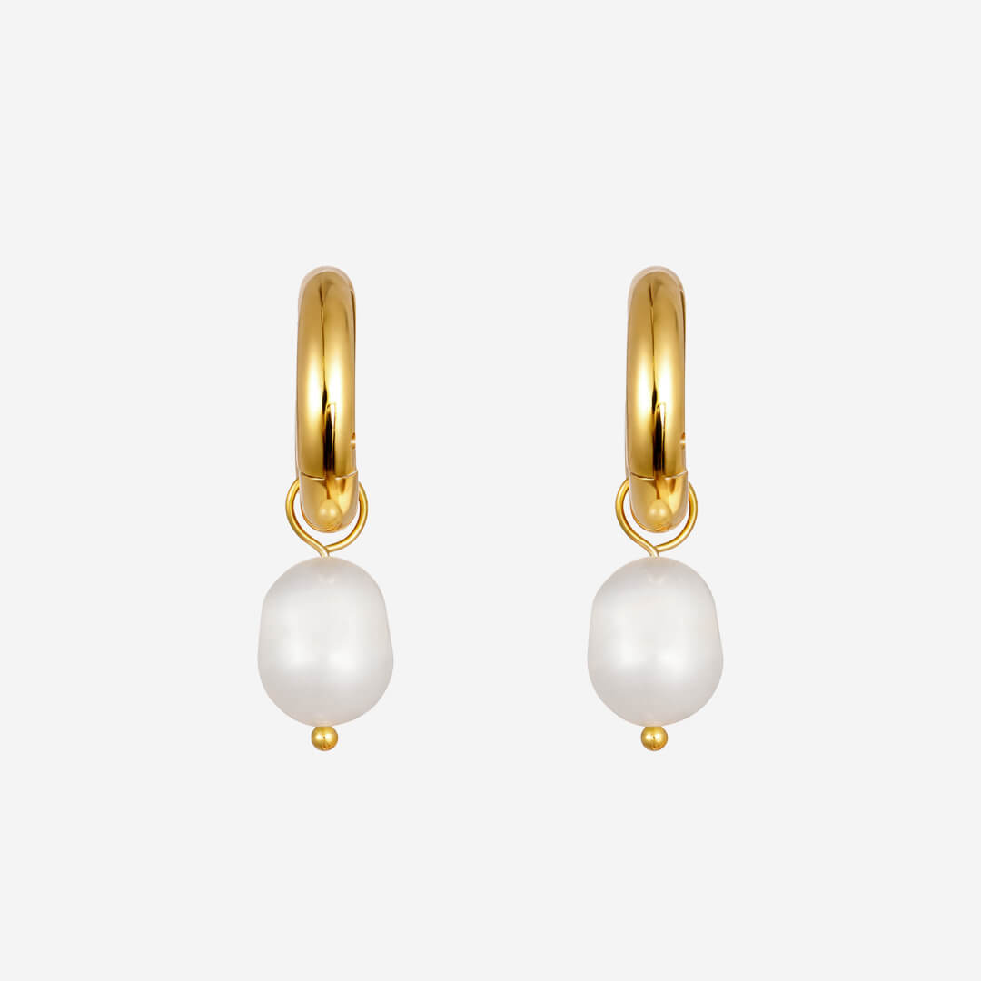 Phoebe Pearl Huggie Earrings - Gold
