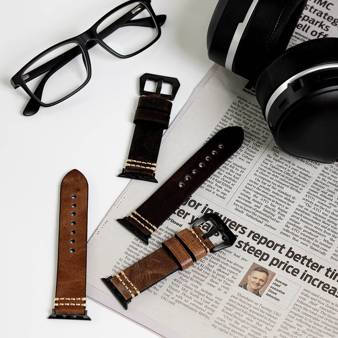 Italian Vintage Leather Apple Watch Band - Nutmeg and Rust