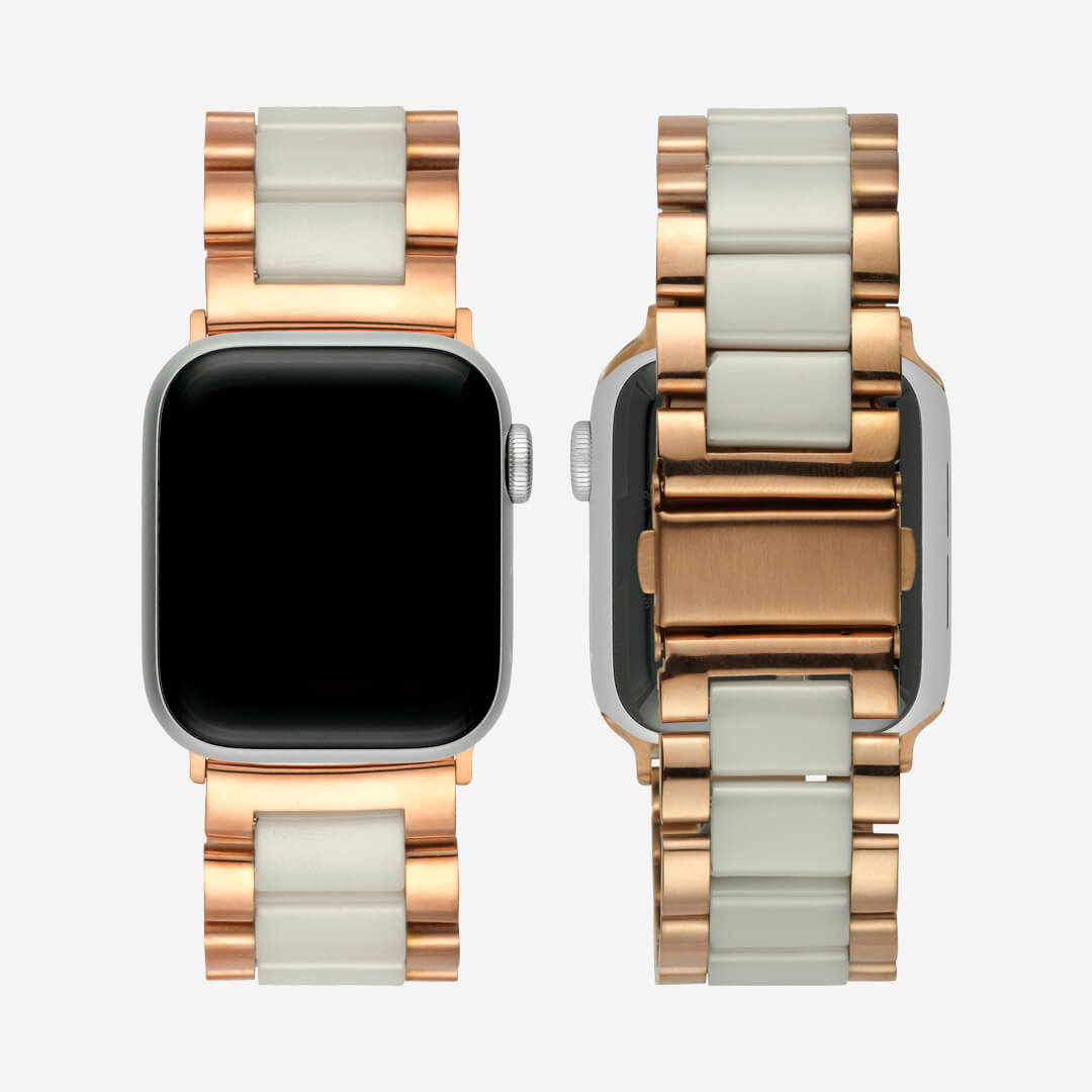 Rose gold apple deals watch with white band