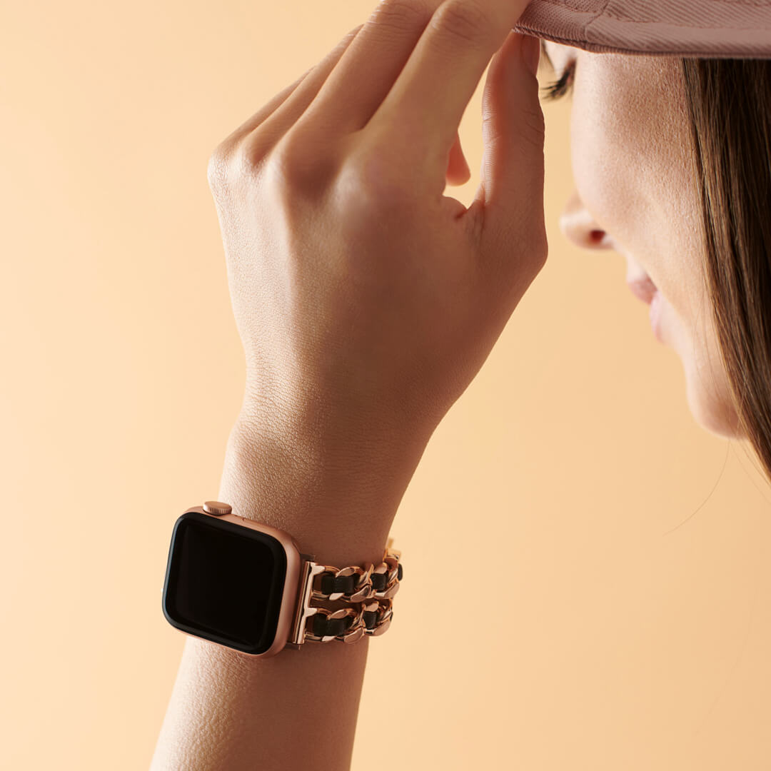 Paris Bracelet Apple Watch Band - Vintage Rose Gold / Black - The Salty Fox