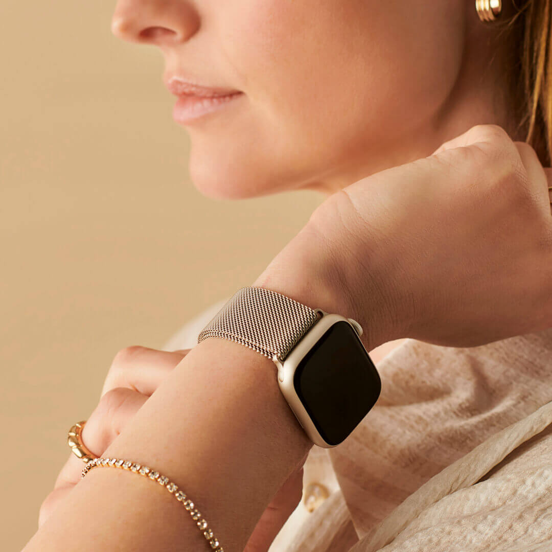 Milanese Loop Apple Watch Band - Starlight - On Model