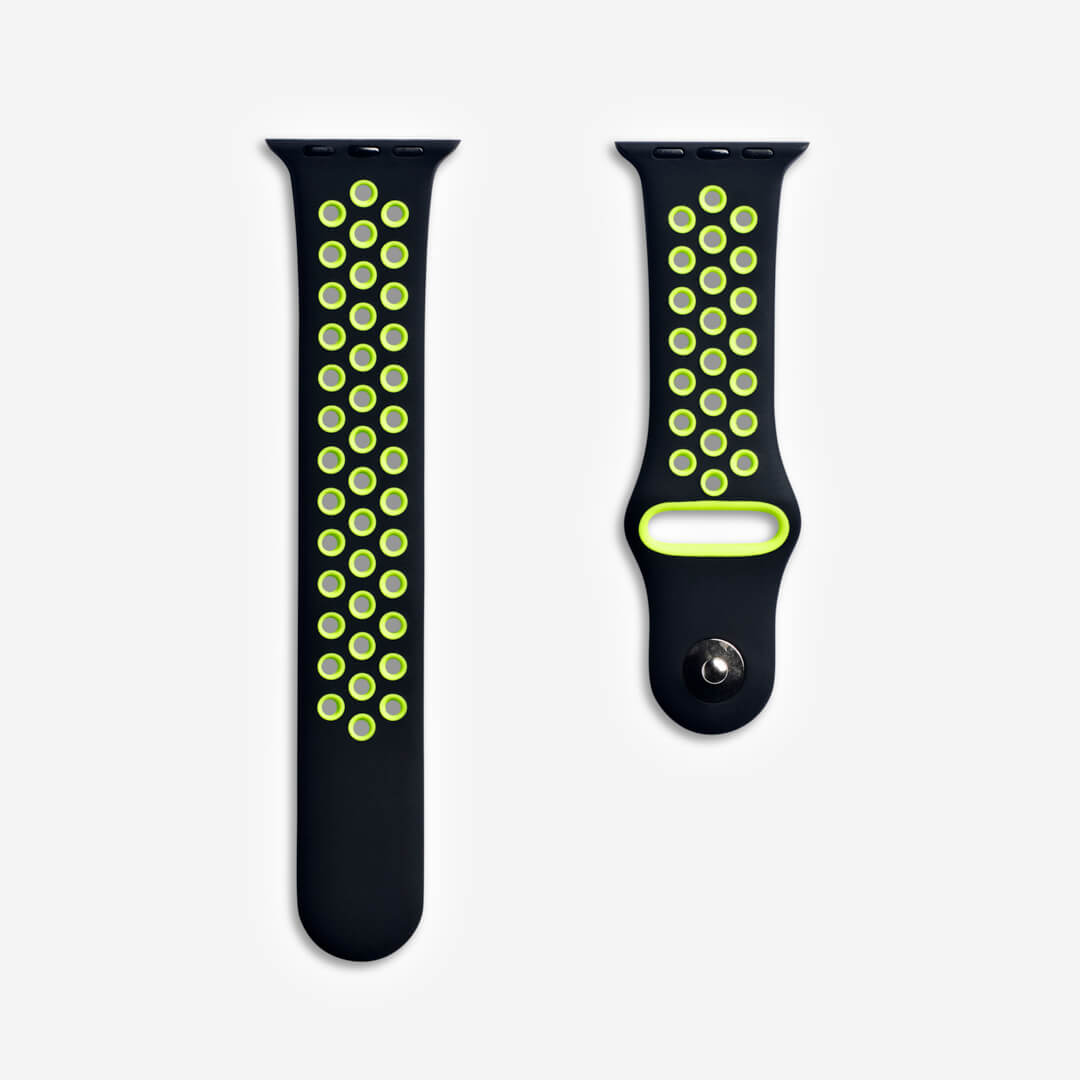 Silicone Sports Apple Watch Band - Black/Lime