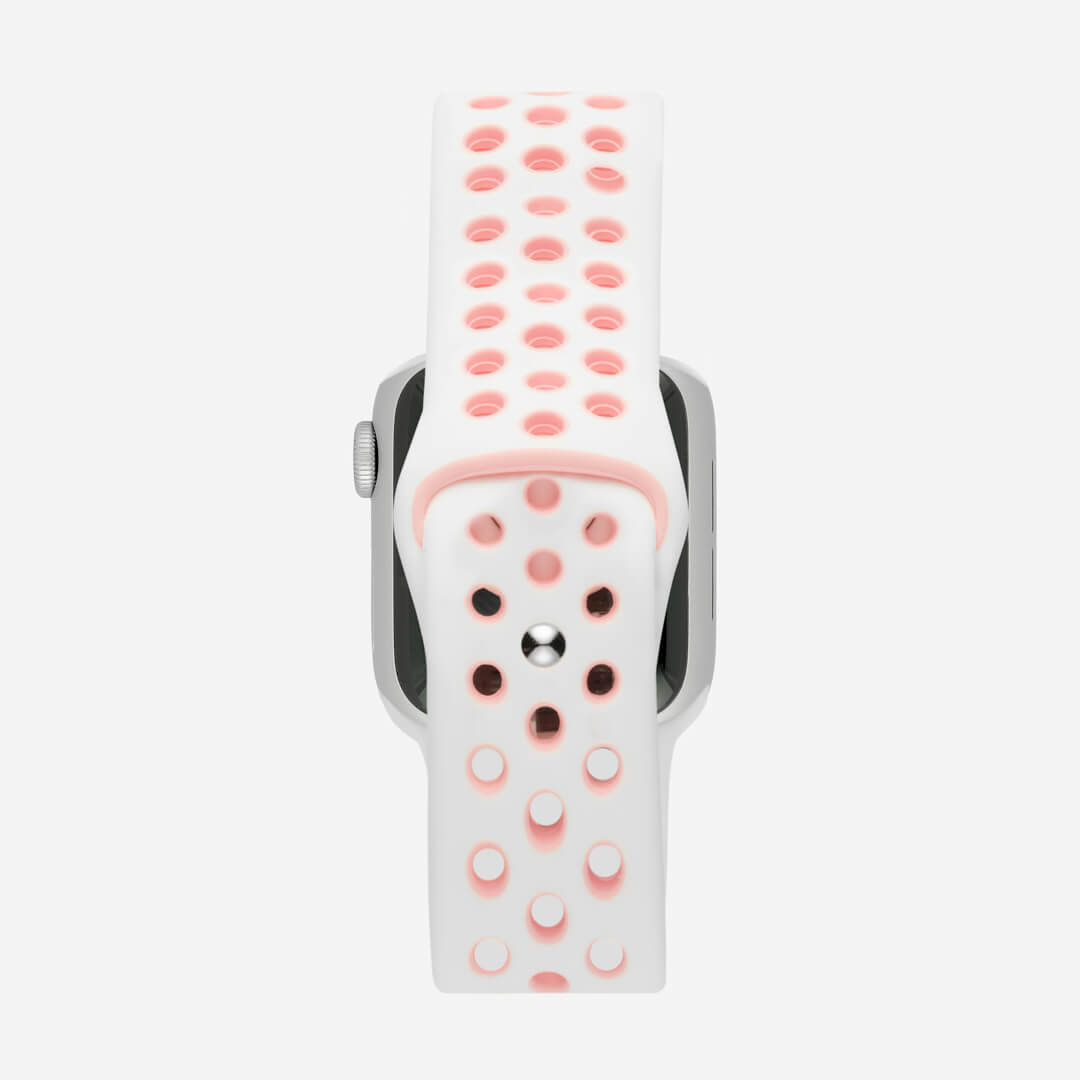 Silicone Sports Apple Watch Band - White/Bubblegum Pink