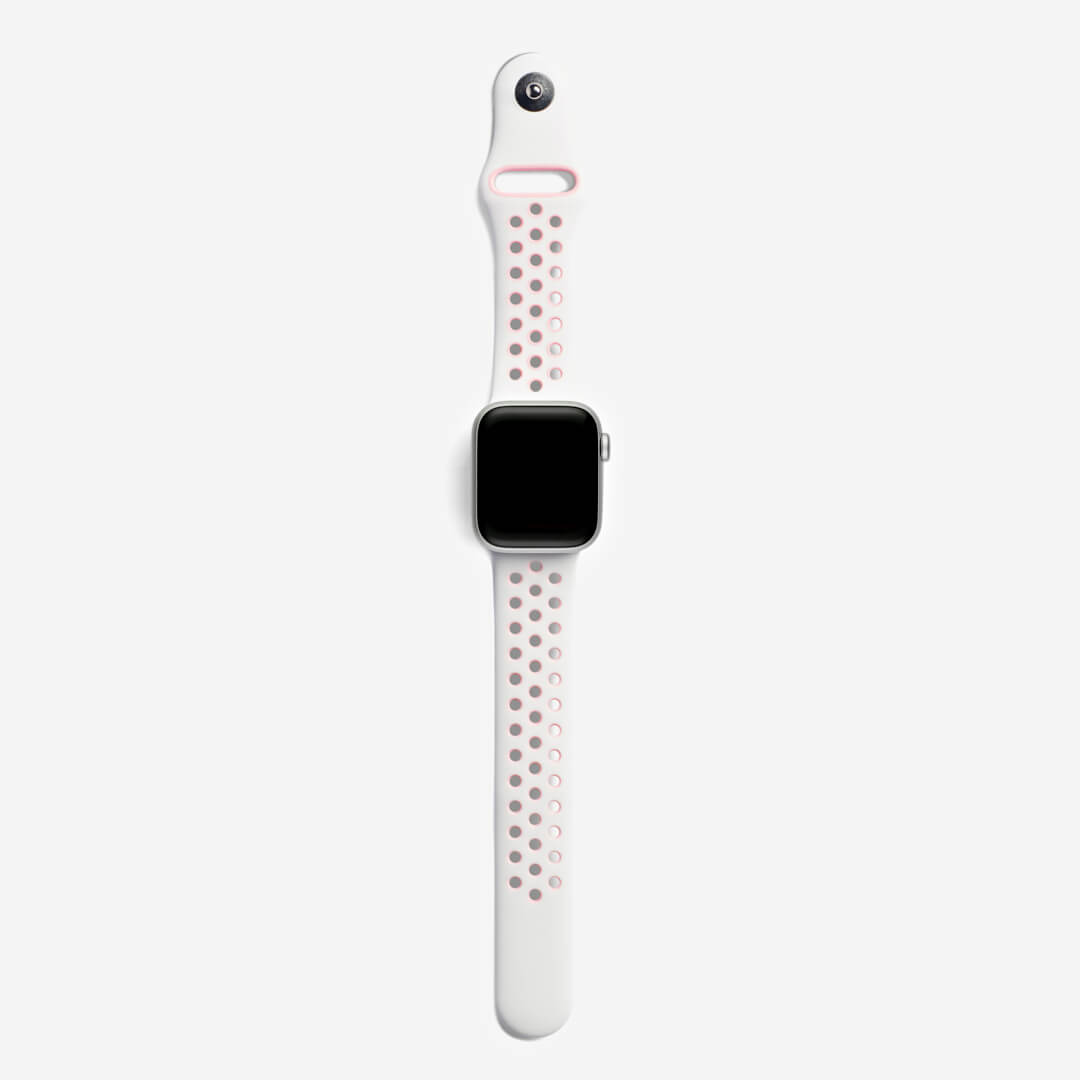 Silicone Sports Apple Watch Band - White/Bubblegum Pink