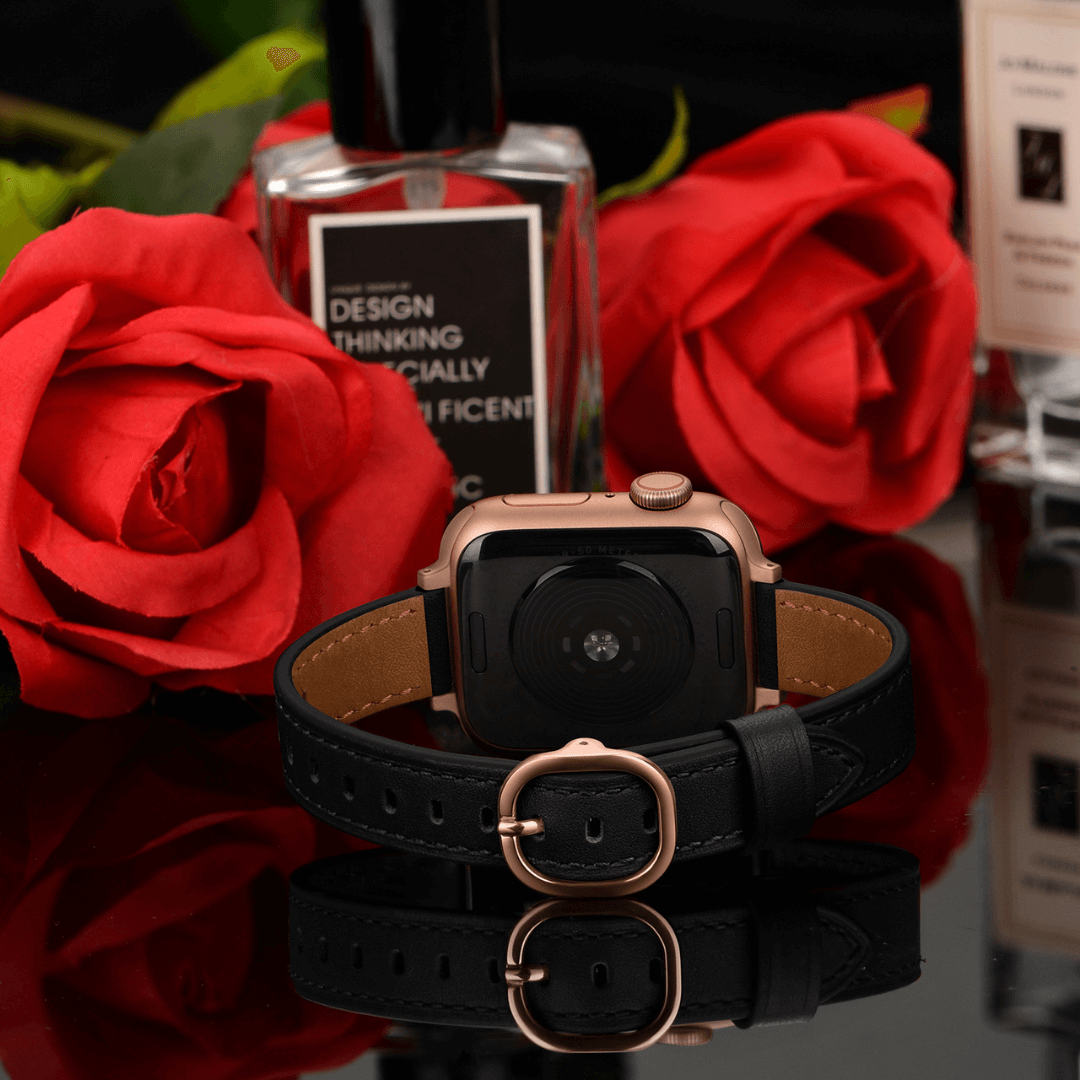 Copenhagen Leather Apple Watch Band - Black / Vintage Rose Gold