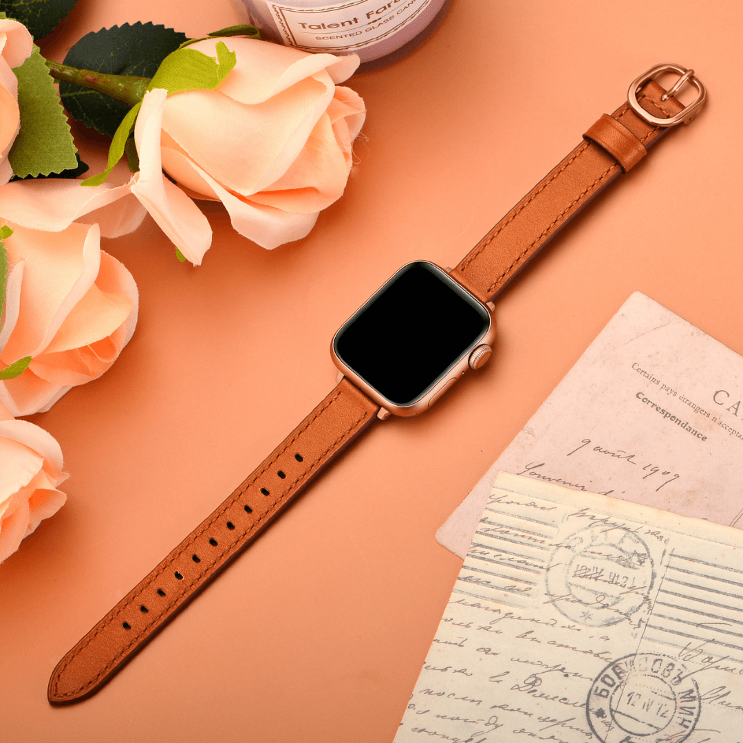 Copenhagen Leather Apple Watch Band - Caramel / Vintage Rose Gold