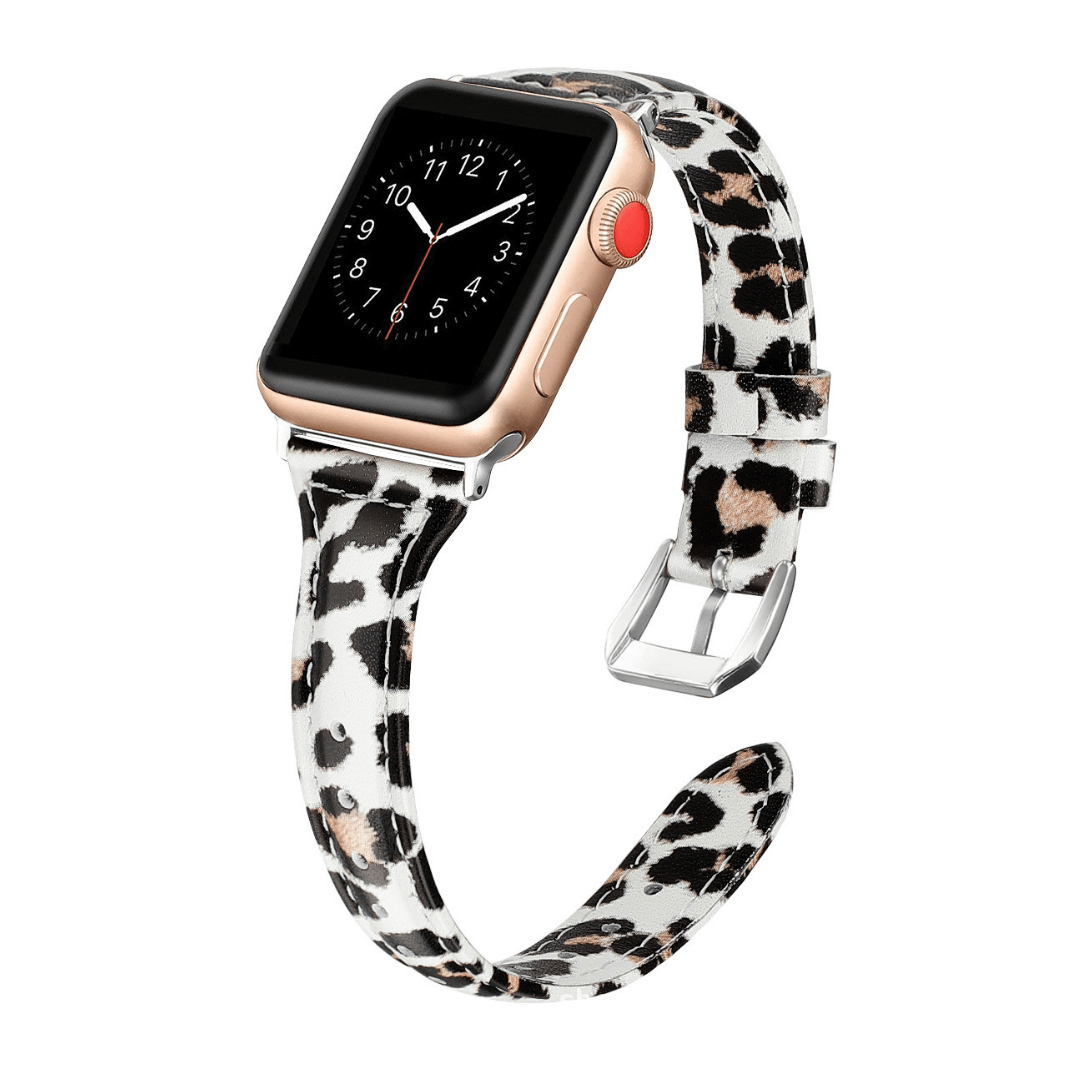 Slim Leather Apple Watch Band - Blonde Leopard